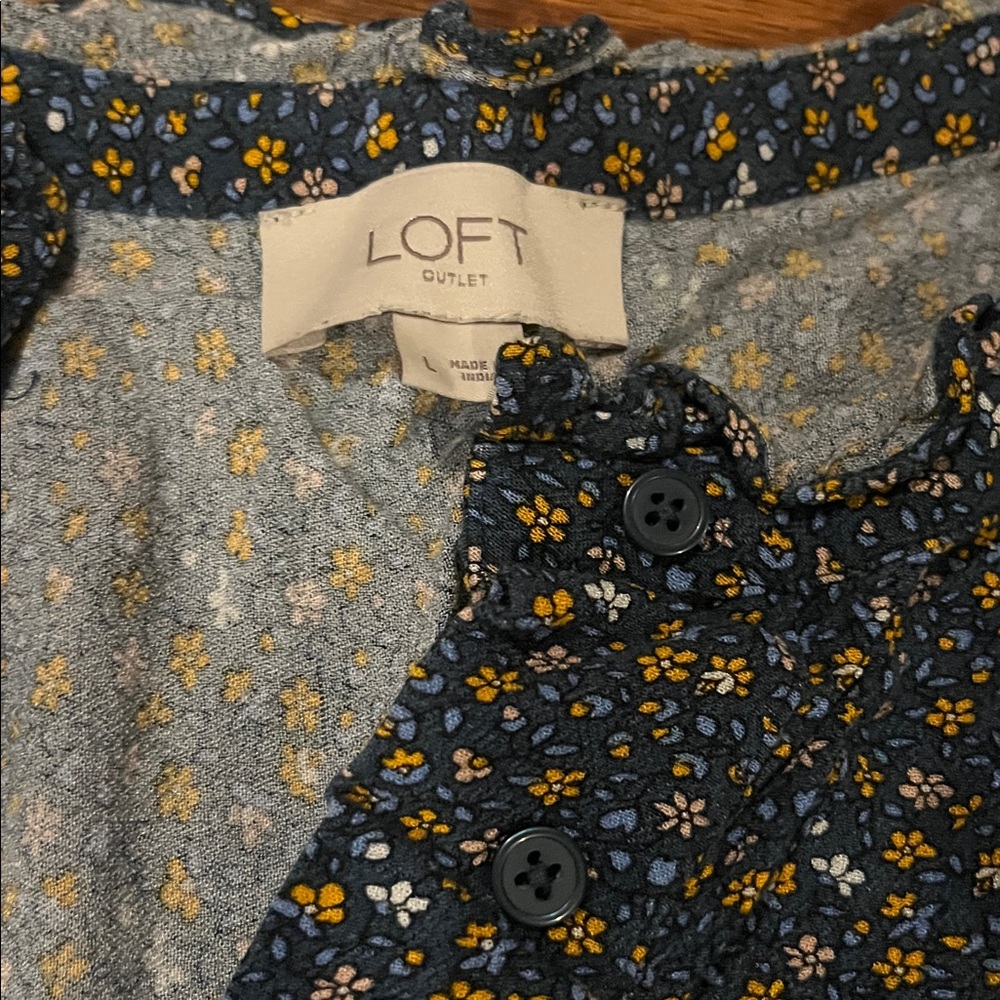 Loft Floral Ruffle Henley Shell in Riviera Blue - Picture 2 of 3